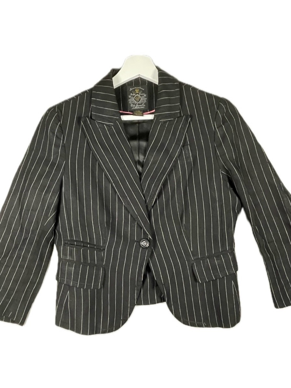 Vintage Polo Jeans Co Ralph Lauren Black Linen Pinstripe Blazer Jacket Small